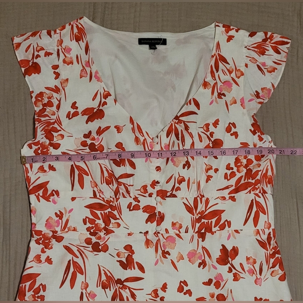 ​Banana Republic Floral Linen-Cotton Ruffle-Sleeve Dress - NWOT - 18 - Picture 12 of 14